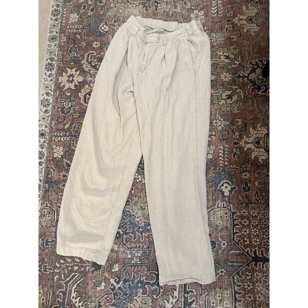 A New Day Linen Blend Pants Womens Size 10 Beige Wide Leg Pleated Pull On